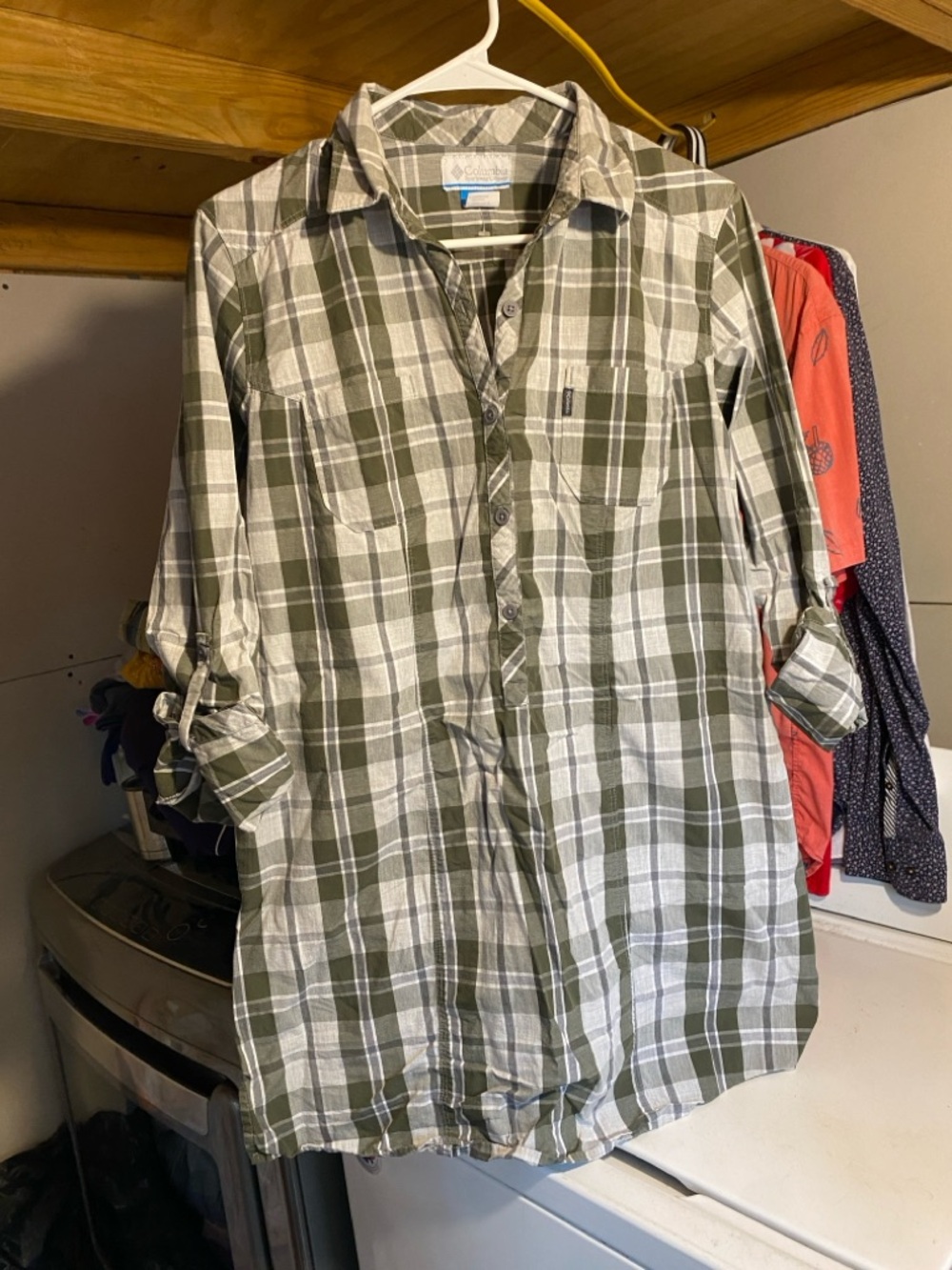 Women’s Colombia Olive Green & White Plaid Button-Up Tunic